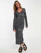 Asos Design Knitted Button Through Midi Dress In Space Dye-gray