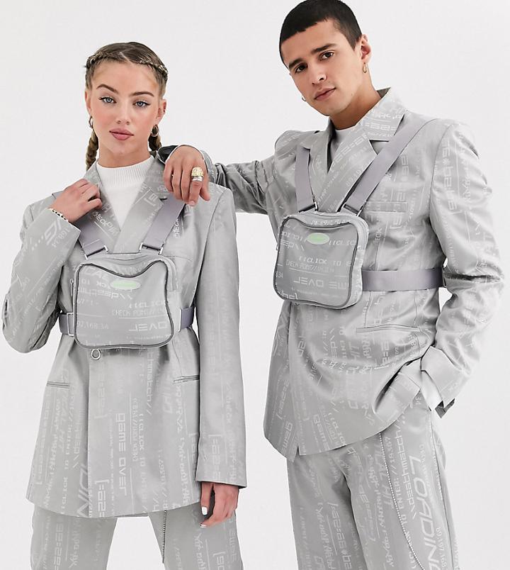 Collusion Unisex Jacquard Blazer With Detachable Body Bag-gray