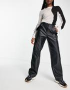 Asos Design Leather Look Cargo Pants In Black