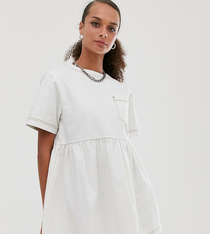 Collusion Smock Dress In White - White