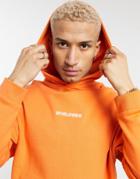 Asos Design Organic Oversized Hoodie With Worldwide Embroidered Chest Print-orange