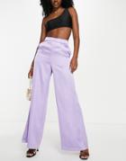 Asos Design Satin Wide Leg Pants In Lilac-purple