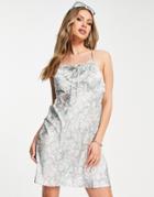 Qed London Satin Strappy Back Mini Dress In Swirl Print-multi