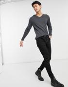 Selected Homme New Merino V-neck Sweater-grey