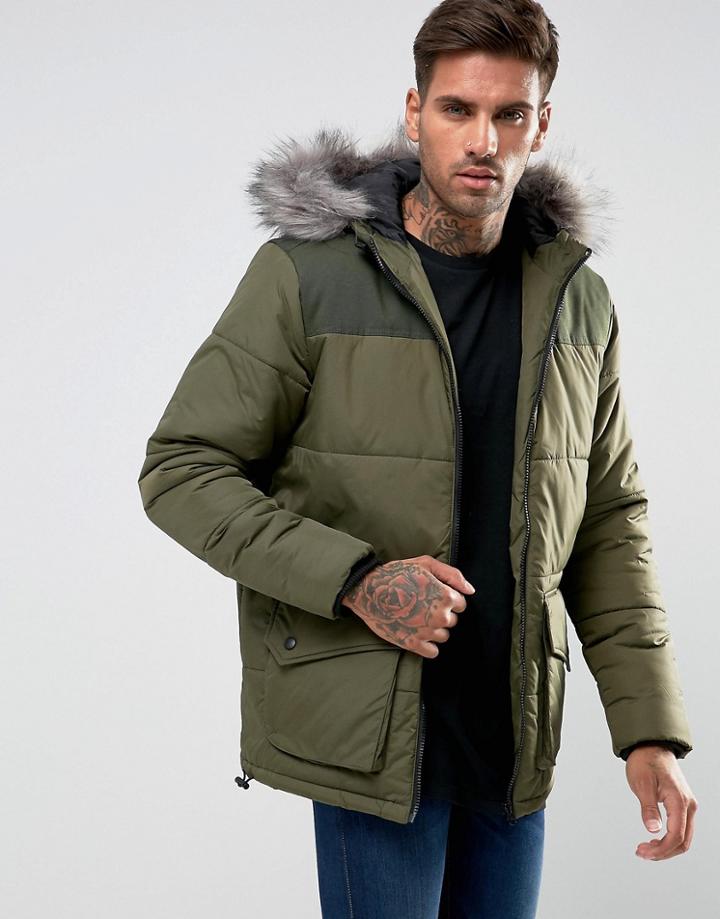 Another Influence Hooded Quilted Coat - Green