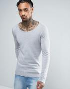 Asos Scoop Neck Sweater In Muscle Fit - Gray