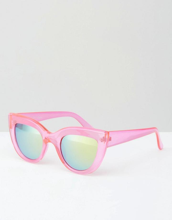 Jeepers Peepers Thick Frame Cat Eye Sunglasses In Pink - Crystal Pink