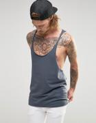 Asos Tank With Extreme Racer Back And Raw Edge In Blue - Dark Slate