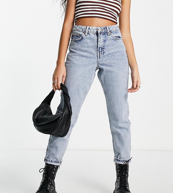 Topshop Petite Cotton Bleached Mom Jeans - Mblue-blues