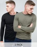 Jack & Jones Originals Longline Curved Hem T-shirt 2 Pack Save - Multi