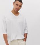 Asos Design Tall Oversized T-shirt With V Neck And Seam Detail In White - White