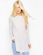 Asos Longline Top With Side Splits And Long Sleeves - Gray