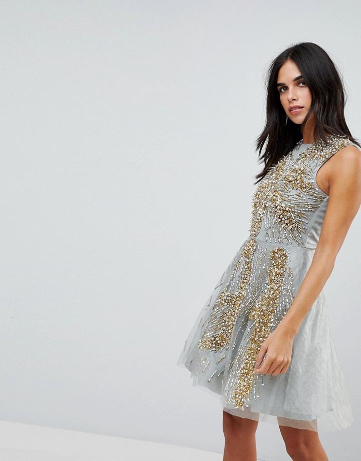 A Star Is Born Embellished Tulle Prom Dress - Blue
