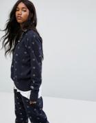 Champion Crew Neck Sweatshirt With All Over Logo Print - Navy