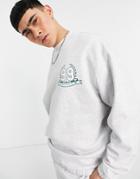 Asos Design Oversized Sweatshirt In White Heather With Logo Chest Print - Part Of A Set