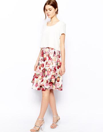 Asos Midi Skirt In Floral Rose Print