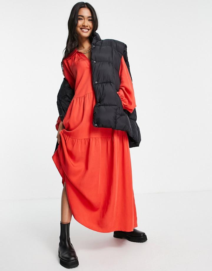 & Other Stories Long Sleeve Smock Maxi Dress In Red