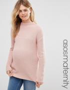 Asos Maternity Ultimate Chunky Sweater With High Neck - Pink