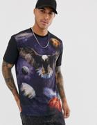 Asos Design Relaxed Fit T-shirt With Eagle And Space Print - Black