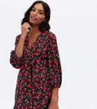 New Look Maternity 3/4 Sleeve Wrap Blouse In Black Floral