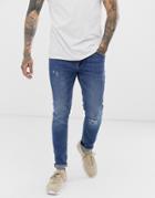 Only & Sons Skinny Fit Knee Rip Jeans In Mid Blue Wash