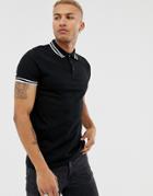 Asos Design Tipped Pique Polo Shirt In Black - Black