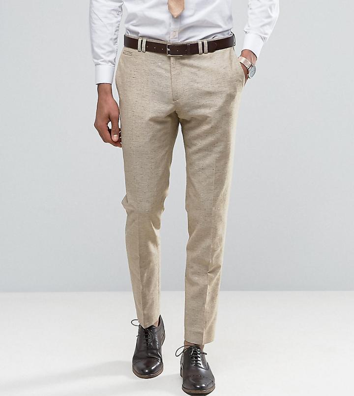 Noak Skinny Wedding Suit Pants In Linen Nepp - Stone