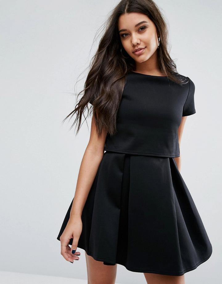 Club L Office Overlay Skater Dress - Black