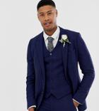 Asos Design Tall Wedding Skinny Suit Jacket In Blue Wool Blend Herringbone - Blue