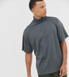 Asos Design Talloversized Short Sleeve Jersey Roll Neck In Washed Black-gray
