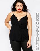 Asos Curve Long Line Cami Top With Knot Waist - Black