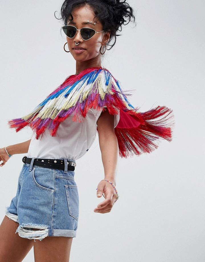 Asos Design Multi Tassel Metallic Fringe Cape - Multi