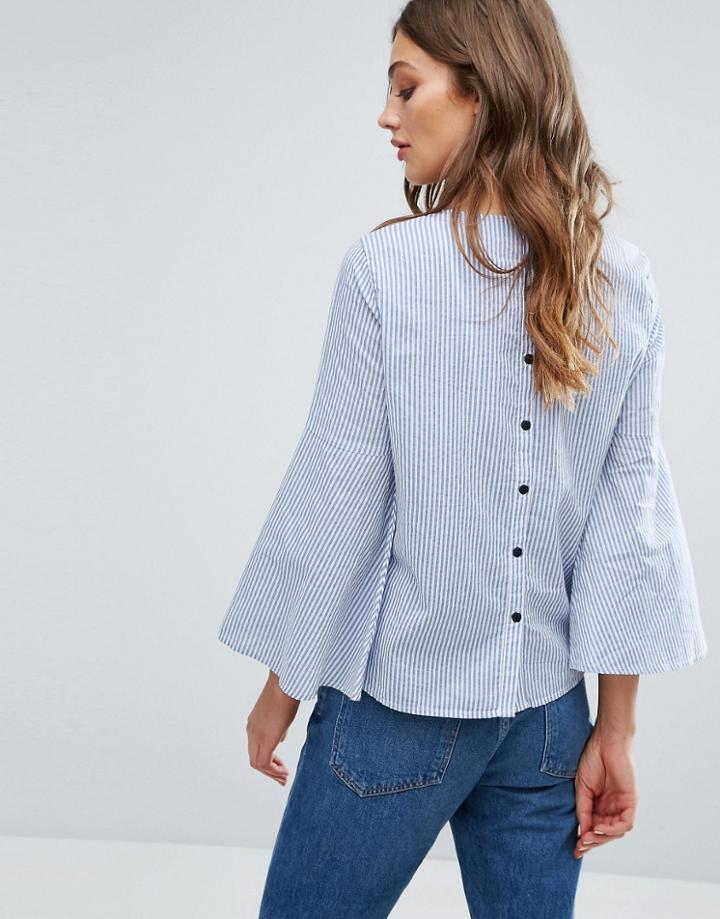 Vero Moda Fluted Sleeve Stripe Blouse - Blue