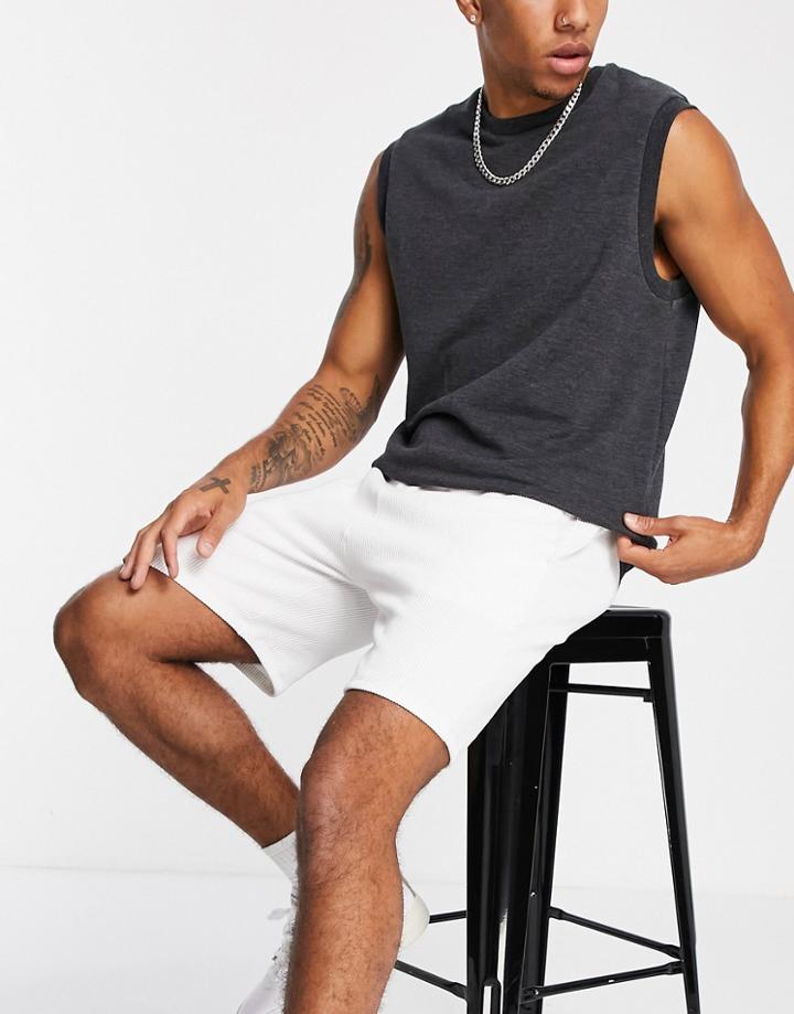Topman Rib Shorts In Ecru - Part Of A Set-grey