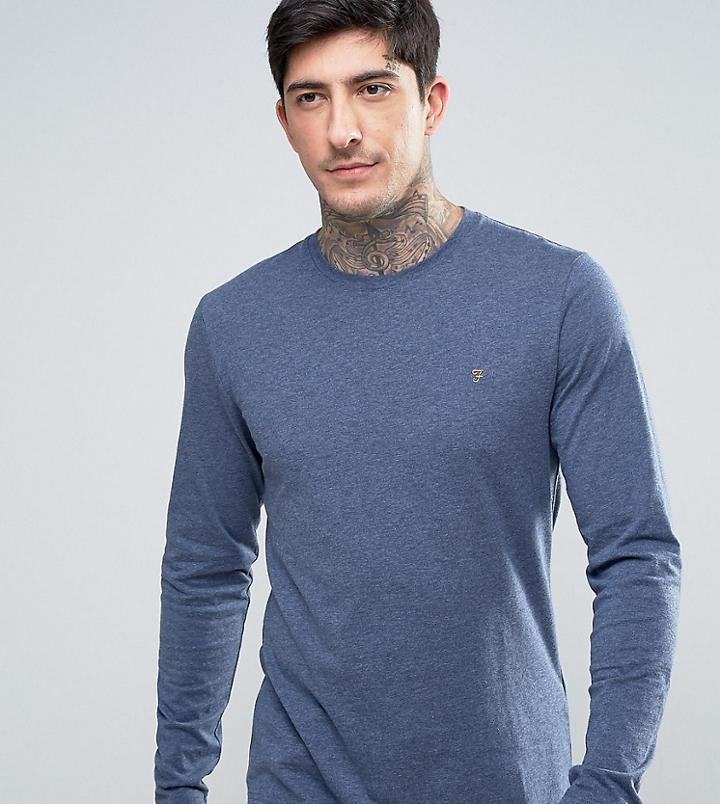 Farah Twisted Yarn Long Sleeve T-shirt In Navy Marl - Navy