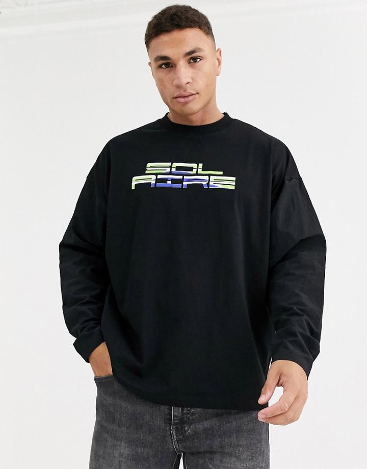 Asos Design Oversized Long Sleeve T-shirt With Abstract Chest Print And Nylon Sleeves
