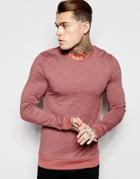Asos Muscle Long Sleeve T-shirt With Contrast Rib In Red - Red