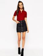 Asos Denim Dolly A-line Button Through Mini Skirt In Indigo With Contrast Stitching - Indigo