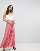 Asos Pleated Maxi Skirt With Belt - Pink