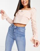 Femme Luxe Puff Long Sleeve Top With Drape Front In Blush-pink