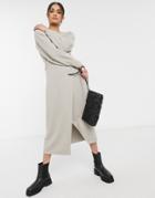 & Other Stories Tie Waist Puff Sleeve Knitted Midi Dress In Beige-neutral