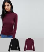 Brave Soul Roll Neck Top 2 Pack - Red