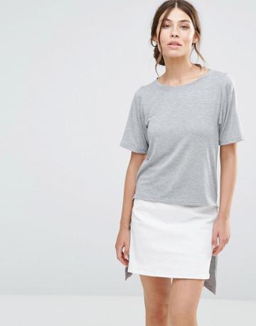 Good Vibes Bad Daze Dip Hem T-shirt - Gray Marl