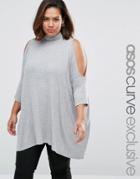 Asos Curve Top With Cold Shoulder And High Neck - Gray