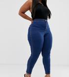 Asos Design Curve Rivington High Waisted Denim Jeggings In Flat Mid Wash Blue