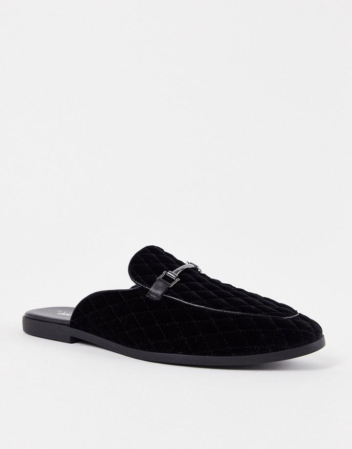 Asos Design Quilted Mule Loafers In Black Velvet