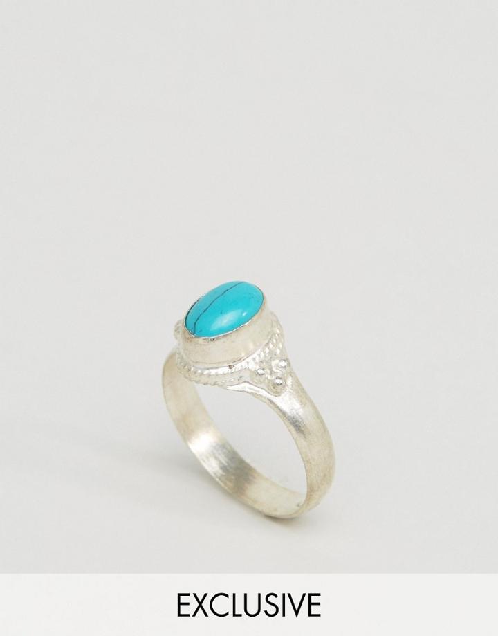 Reclaimed Vintage Turquoise Stone Ring - Silver