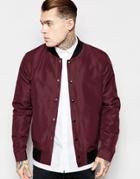 Asos Bomber Jacket With Poppers In Burgundy - Burgundy