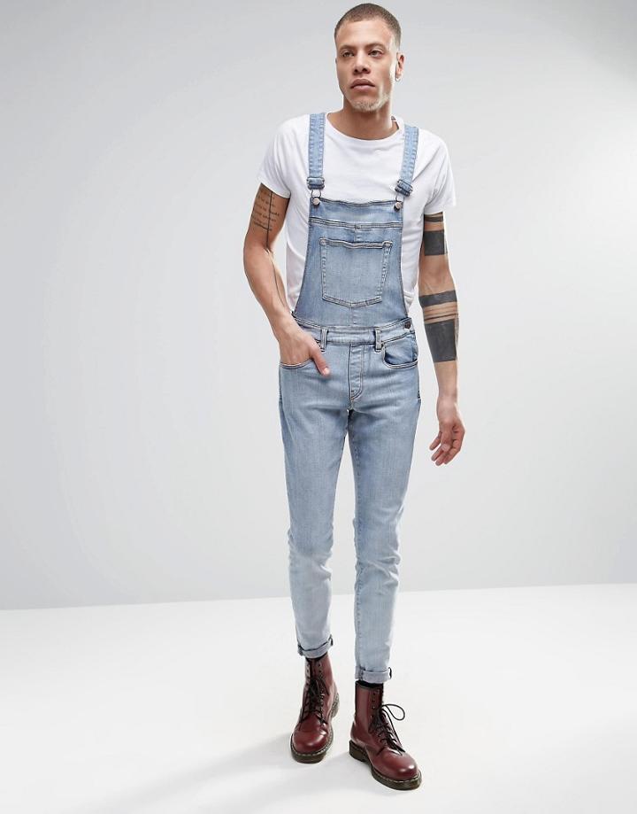 Dr Denim Ira Skinny Overall Jeans In Blue Stone Light Wash - Blue Stone