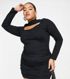 Simmi Plus Slash Neck Ruched Mini Body-conscious Dress In Black
